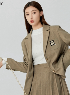 highday轩日2024早春新款复古英伦宽松外套女学院风长袖小西装ins