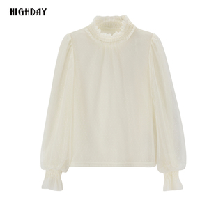 半高领透视套头长袖 轩日2024冬季 女新款 打底衫 圆点衬衣潮 商场同款