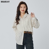 条纹衬衫 highday轩日2025春秋新款 落肩翻领衬衣女休闲宽松长袖 ins