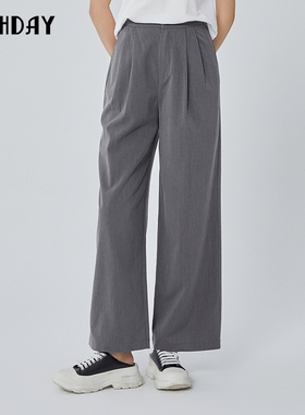 highday轩日2025春秋新款高腰休闲裤女条纹阔腿长裤气质西装裤ins