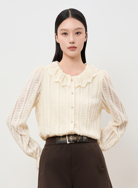 HIGH DAY/轩日商场同款长袖衬衣2025冬季娃娃领法式优雅打底上衣