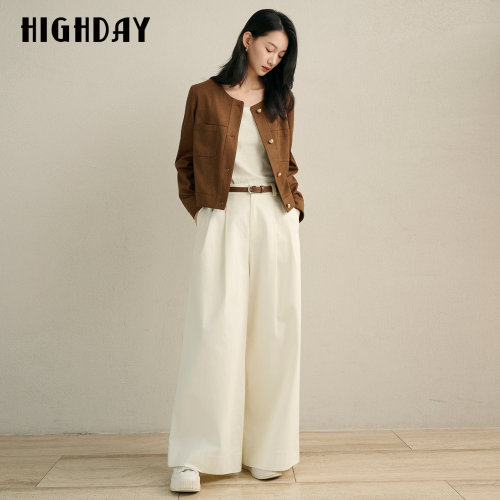 HIGHDAY轩日韩系松弛感阔腿休闲裤女2026秋直筒显腿长拖地长裤
