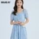 新修身 公主裙女商场同款 法式 highday轩日2024夏季 方领短袖 连衣裙