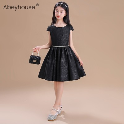 黑色赫本风女童小黑裙主持人礼服