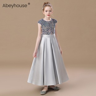 女童幻彩亮片长款钢琴演出服儿童晚礼服小女孩主持走秀公主裙春夏