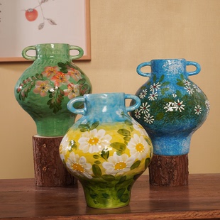 351双耳大肚花瓶新中式 肚径17 高级氛围感 高19 口6.5 133