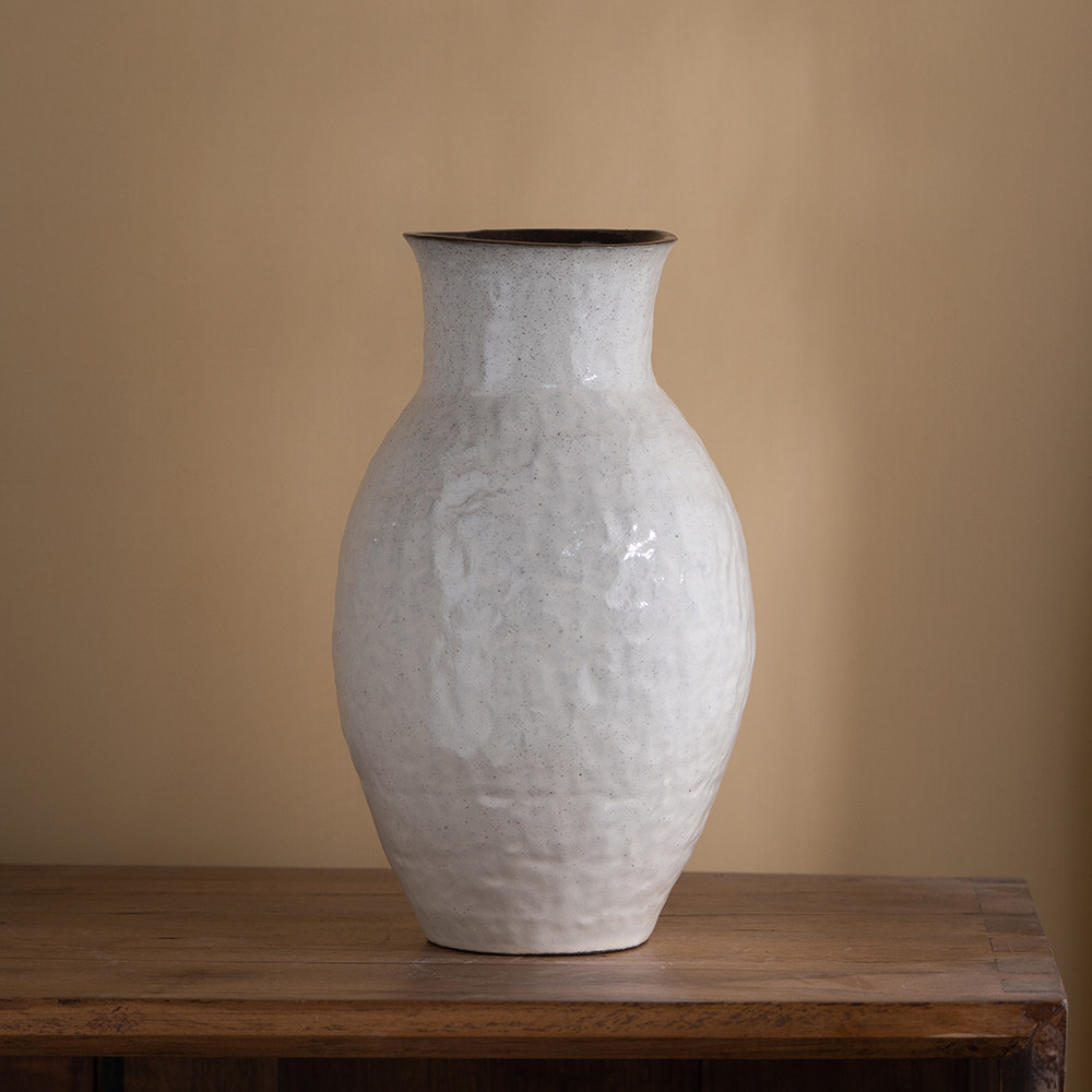 『145』冬瓜瓶白色花瓶（口10cm高28cm肚径13）