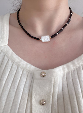 轻奢项链珍珠玛瑙串珠锁骨链