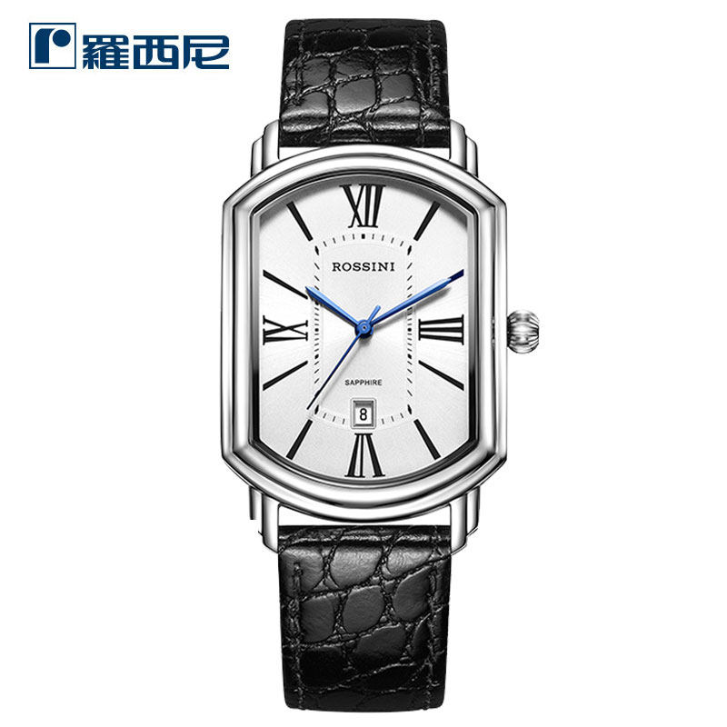 罗西尼手表正品防水真皮带时尚石英情侣表长方形男表3401女表2402