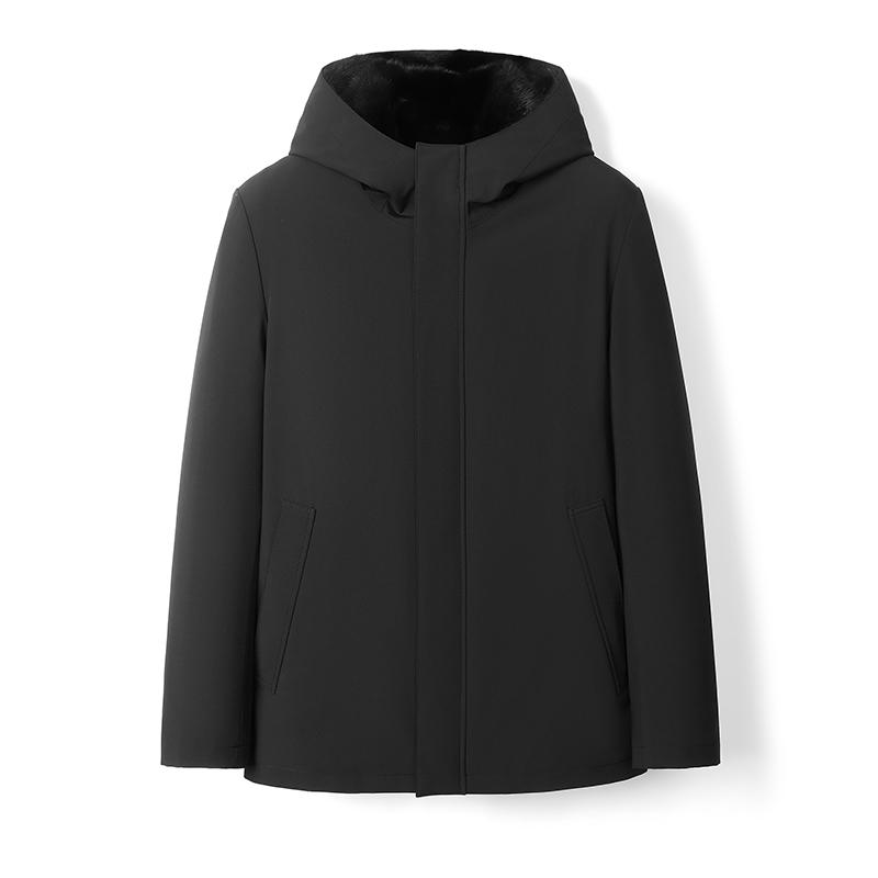 海宁进口水貂内胆可拆卸连帽派克服短款整貂皮草外套新款男士外套