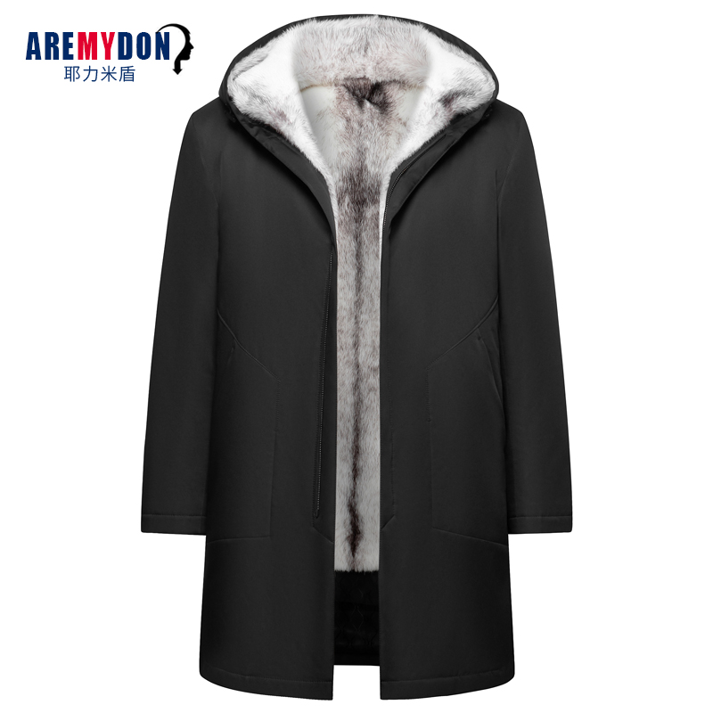 尼克服中长款连帽貂皮大衣