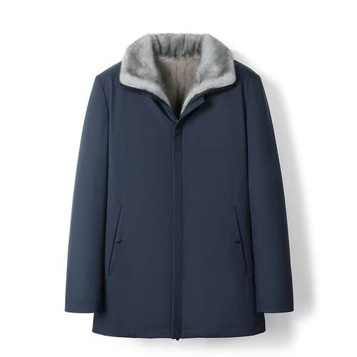 深灰兰色短款男装皮草大衣