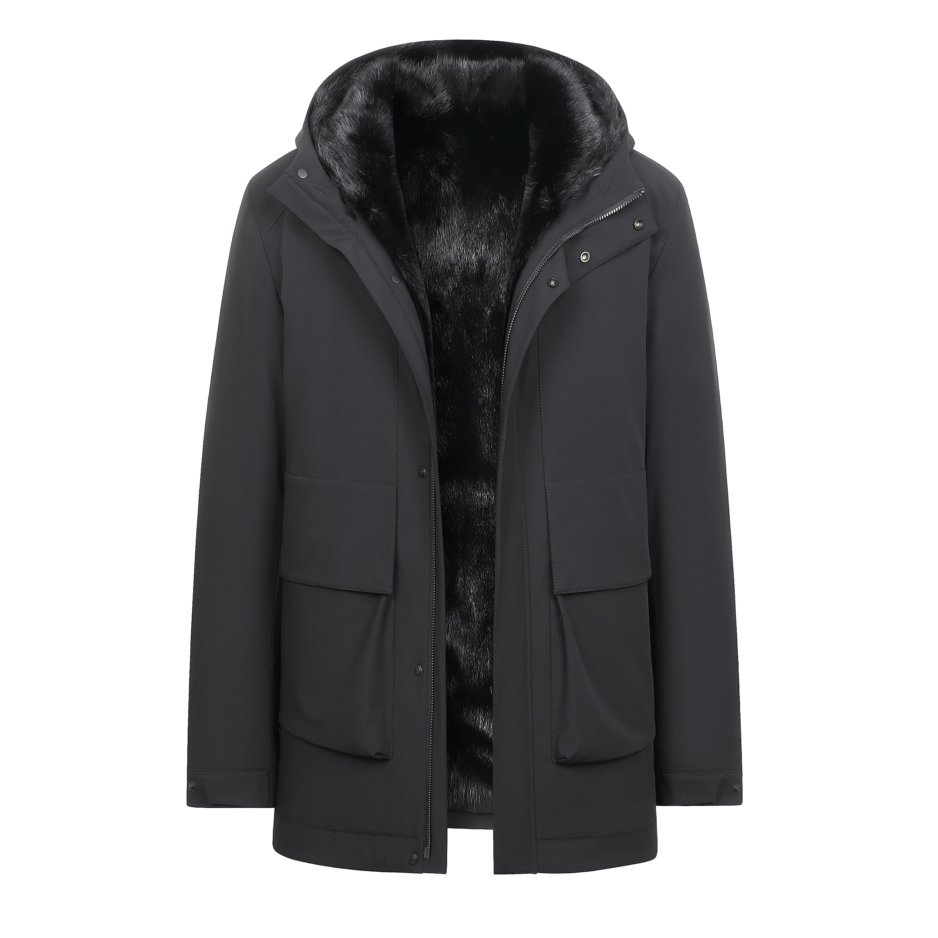 耶力米盾整貂男士皮毛一体派克服