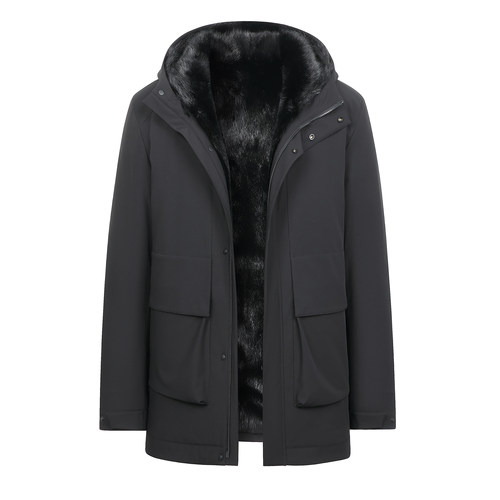耶力米盾整貂男士皮毛一体派克服