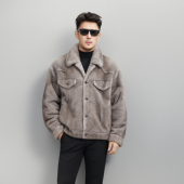 冬季 进口浅铁灰貂男士 皮毛一体 外套休闲风格 新款 皮草牛仔版 型冬季