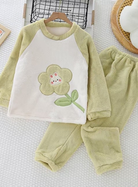 25984儿童家居服套装冬款秋冬4-6岁小童女宝宝睡衣毛绒韩版卡通服