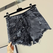 Quần short denim sequin của phụ nữ bf ulzzang eo cao là quần ống rộng chân thô mùa hè hoang dã quần nóng - Cộng với kích thước quần áo