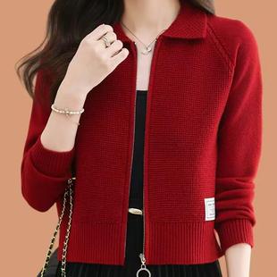 短款 外套女士秋冬加厚新款 翻领高腰拉链毛衣线衣 针织衫 2025年新款