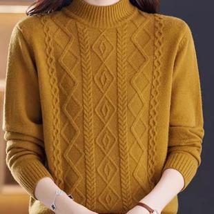 2025年新款提花女装半高领短款秋冬毛衣中老年妈妈宽松打底衫线衣