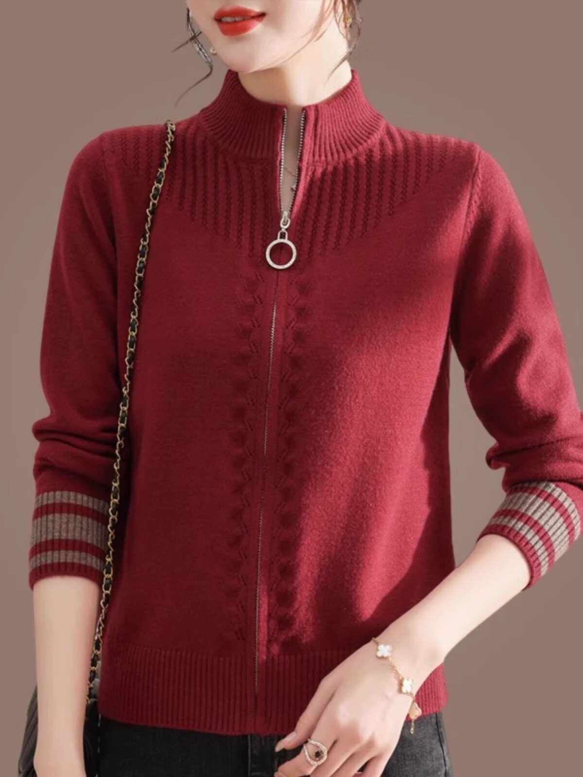 2025年春秋针织羊毛开衫女春秋新款立领拉链毛衣外套宽松外搭外穿,女装/女士精品,毛针织衫,淘宝优惠券,粉丝福利购,淘宝优惠卷