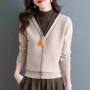 洋气线衣 假两件加厚毛衣女打底衫 秋冬2025年新款 半高领针织打底衫