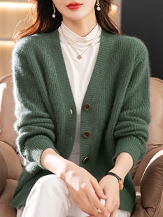 外搭洋气毛线衣 外套毛衣春秋V领上衣2025年纯色新款 女装 针织开衫