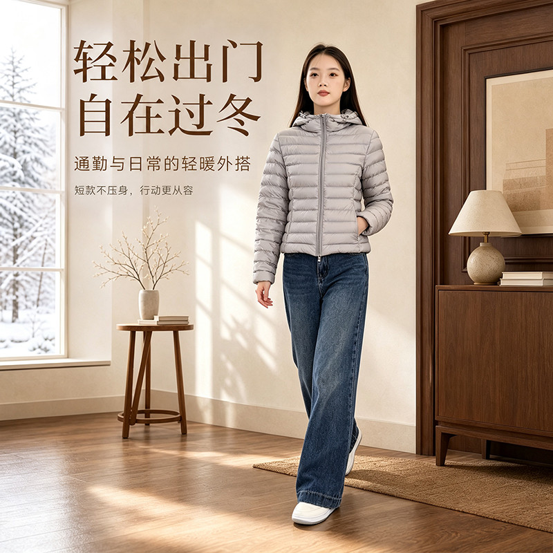 高奢极简意式2026冬季新款羽绒服女短加厚保暖白鸭绒90白鸭绒外套