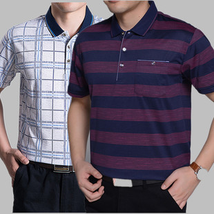 夏季中老年男士短袖体恤衫中年大码男装爸爸短袖T恤爷爷中年人