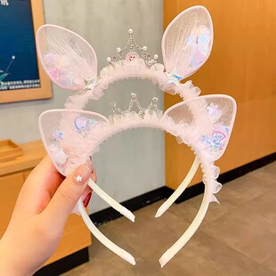 2025兔兔发箍儿童可爱超萌兔耳朵发饰女童皇冠发卡公主宝宝头饰