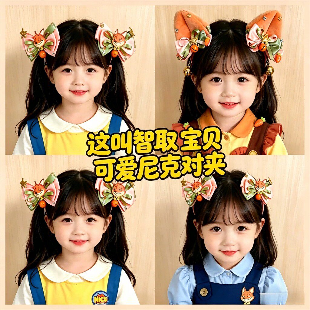 小女孩尼克狐耳蝴蝶结后压发夹