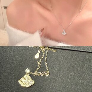 现货S925纯银扇形项链锁骨链高级项链高性价比高保色超闪推荐