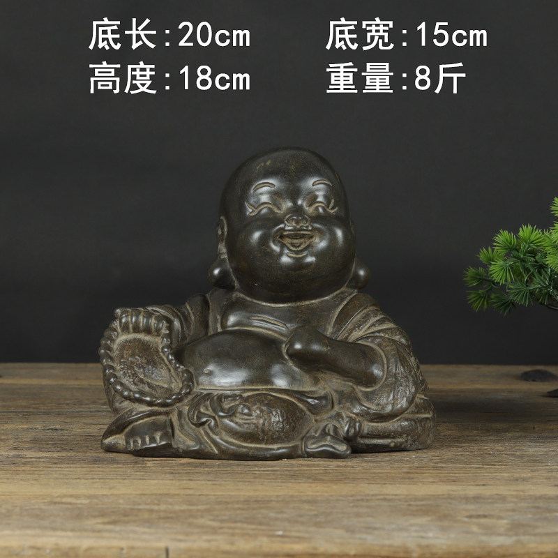 山西古建筑天然青石整料仿古雕刻摆件宝宝佛像坐式弥勒佛笑佛