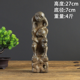 山西古建筑天然青石整料仿古雕刻中式复古石雕摆件猴子辈辈封侯