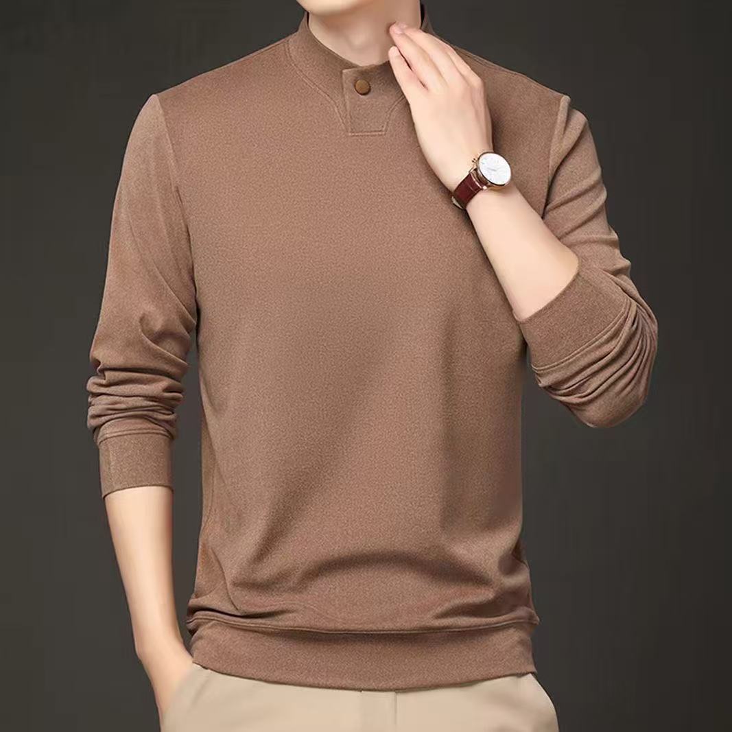 2025秋冬款男士长袖T恤宽松休闲潮流立领德绒重磅磨毛保暖发热潮