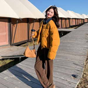 复古简约风立领短款羽绒服女2025新款小个子超好看连帽外套面包服图片
