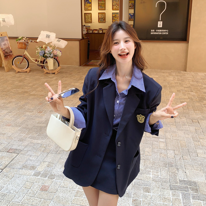 韩系学院风西装套装裙女2025春秋新款小个子西服衬衫半身裙三件套,女装套装/套裙,浙宝139