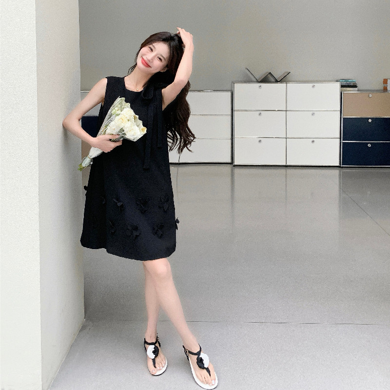 法式赫本风立体花朵连衣裙女2025夏季新款气质宽松显瘦无袖短裙子,女装连衣裙,浙宝139
