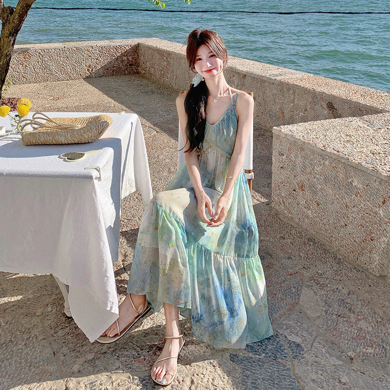 流苏罩衫晕染吊带连衣裙套装女夏2025新款独特漂亮长裙巨好看甜美,女装连衣裙,浙宝139