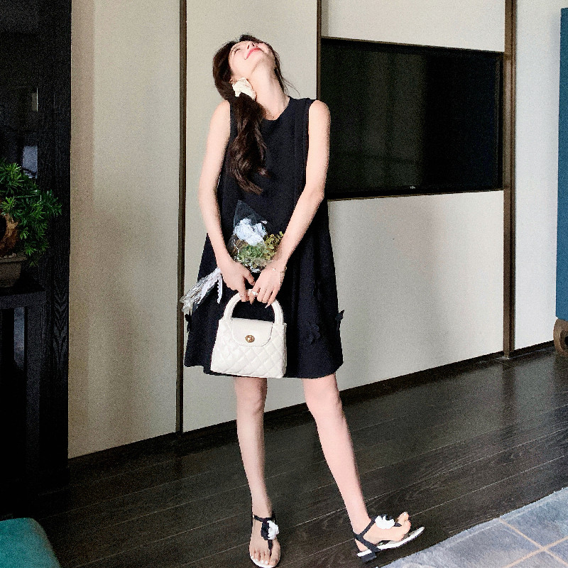 法式赫本风立体花朵连衣裙女2025夏季新款气质宽松显瘦无袖短裙子,女装连衣裙,浙宝139