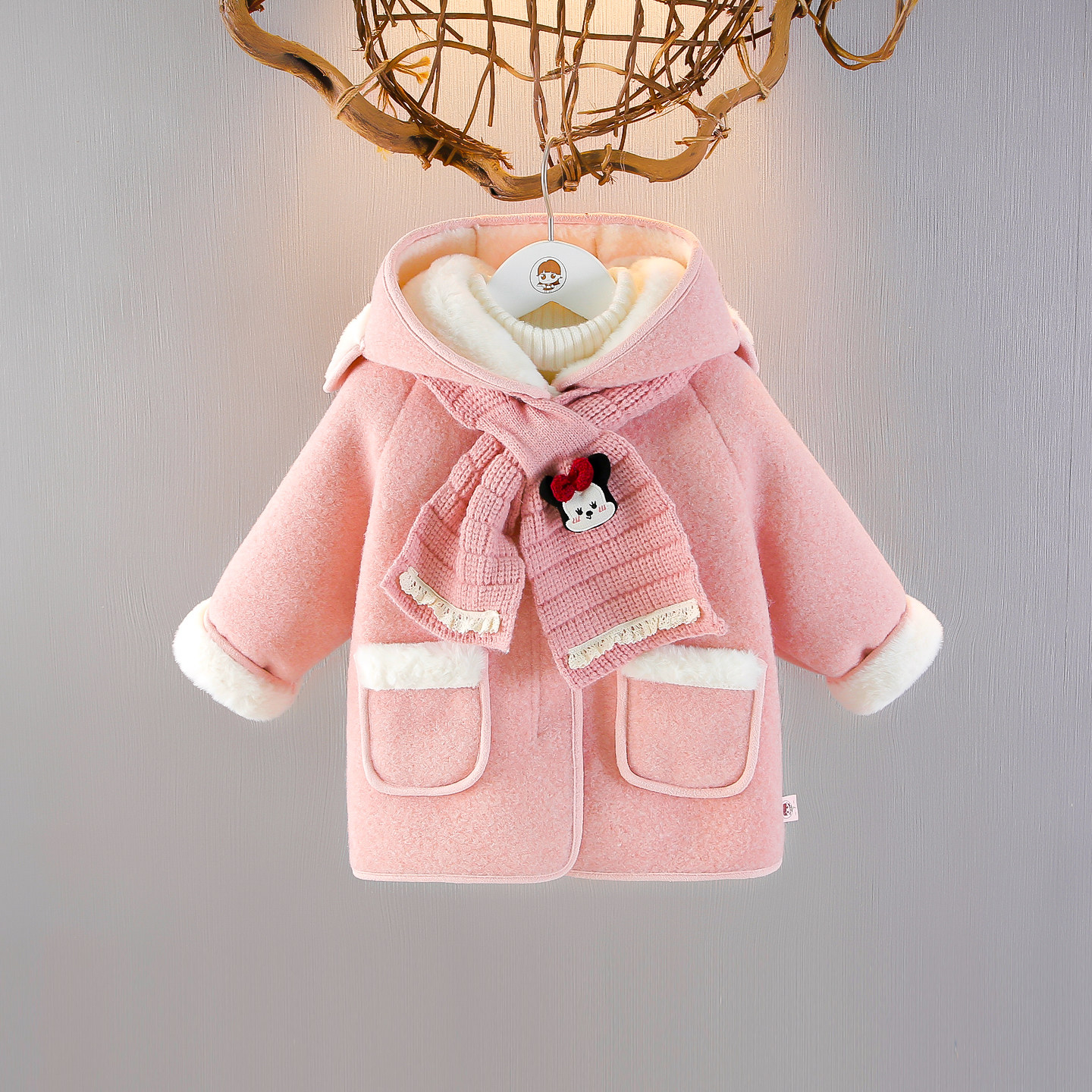 女童加绒冬装大衣2025冬季女宝宝洋气毛毛衣棉服儿童保暖加厚外套