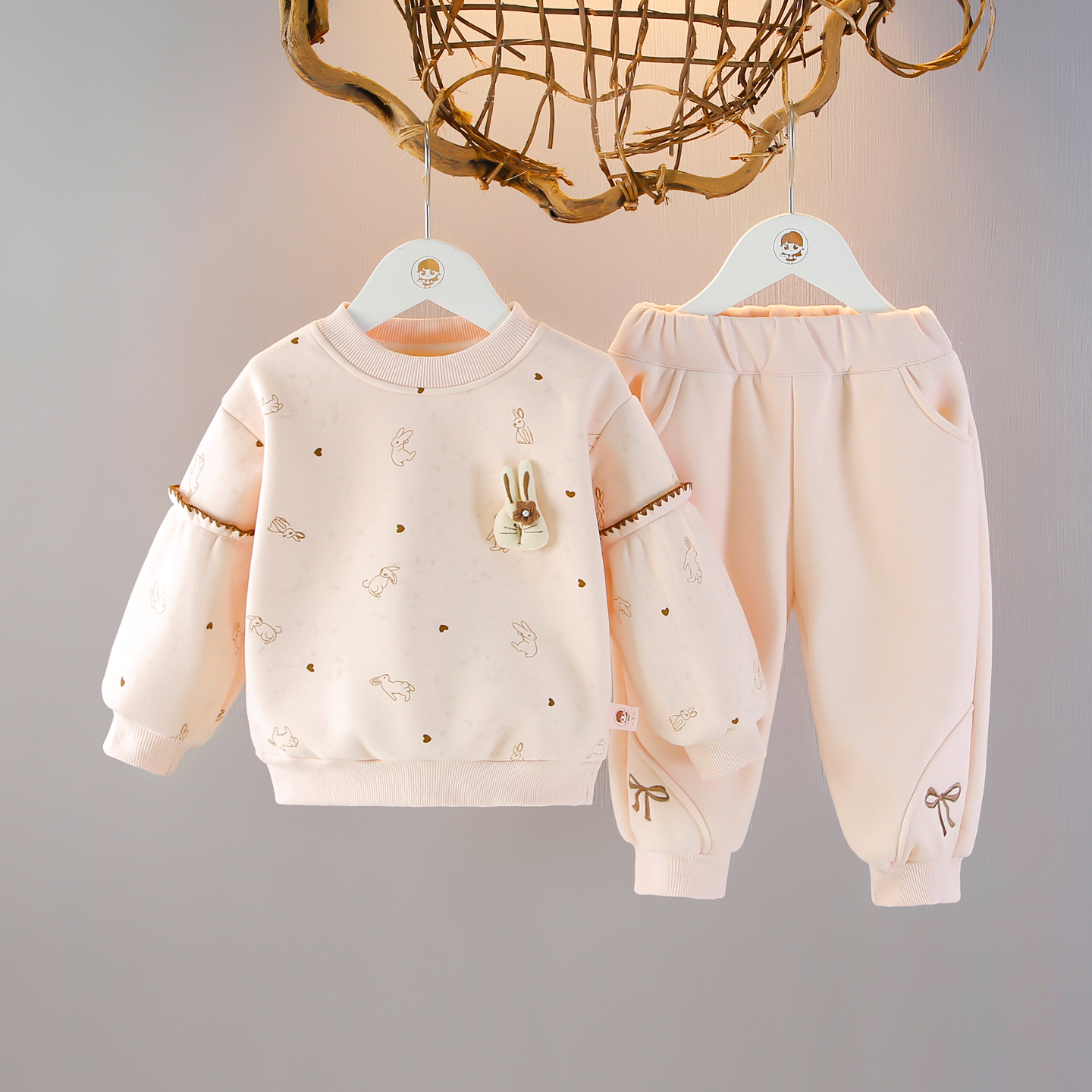 女宝宝加绒冬装卫衣保暖两件套