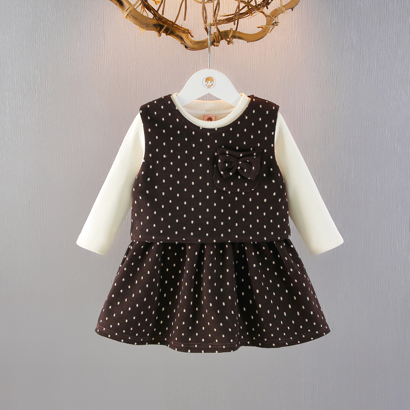 女童秋冬加绒两件套宝宝连衣裙子