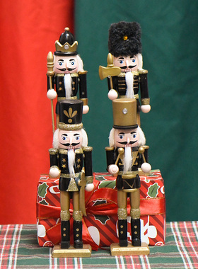 18CM套三怀旧胡桃夹子朋友手工圣诞送礼摆件黑金色木偶人复古挂件