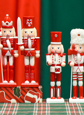 跨境2024上新18CM创意红白条纹带武器套四胡桃夹子木偶圣诞节送礼