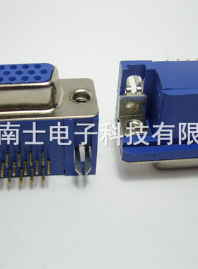镀金 HDR15母头 DR15孔 HDB15 DB15弯脚 VGA插板焊板式 蓝色 铆合