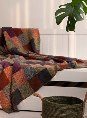 ins风格子复古毛毯 半边绒盖毯民宿沙发毯子中古搭毯午休毯空调毯