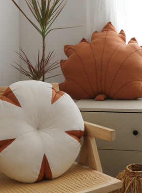 侘寂风圆形坐垫创意枫叶抱枕 民宿沙发装饰腰枕飘窗蒲团坐墩含芯