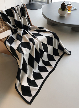 经典黑白菱格毛毯 英式轻奢盖毯办公室午休毯软装民宿客厅沙发毯