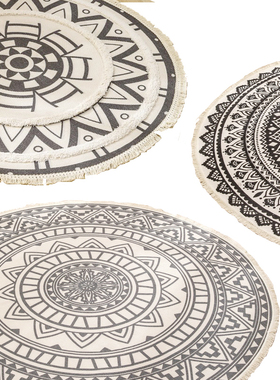 圆形民族风家用地垫 棉线编织印花客厅茶几垫卧室书房脚垫床边毯