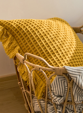 北欧流苏边针织抱枕套方形复古靠枕软装卧室客厅沙发床头靠垫含芯